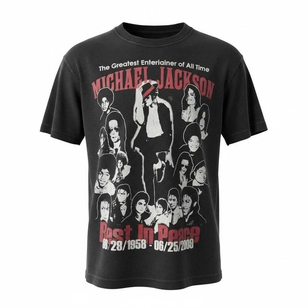 MICHAEL JACKSON T-Shirt M GRIFFIN Brand Black Cotton RIP Distressed Flawed *Read